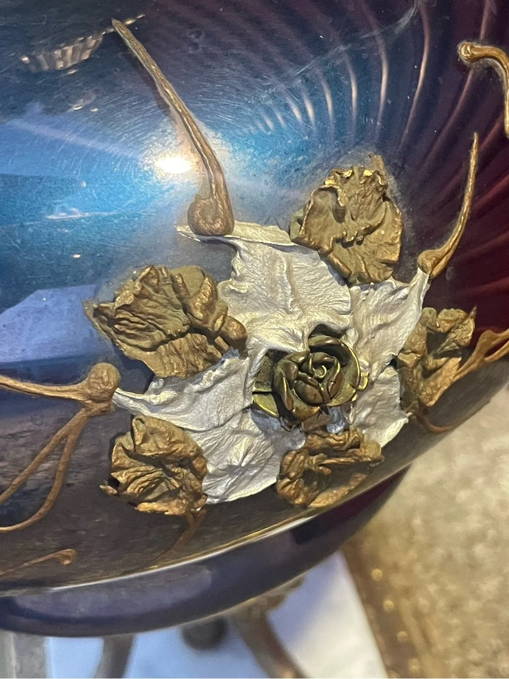 Carl Falkenstein Hollywood Regency Cobalt Glass Bronze Floral Table Lamp 29